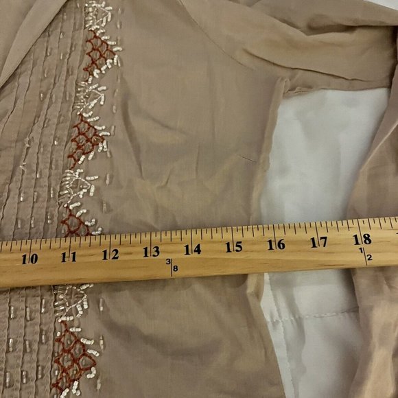 Girl Krazy TAN RUFFLEBUTTON FRONT BEADED EMBROIDED COLLARD V-NECK RUFFLE  SIZE S - Picture 9 of 10